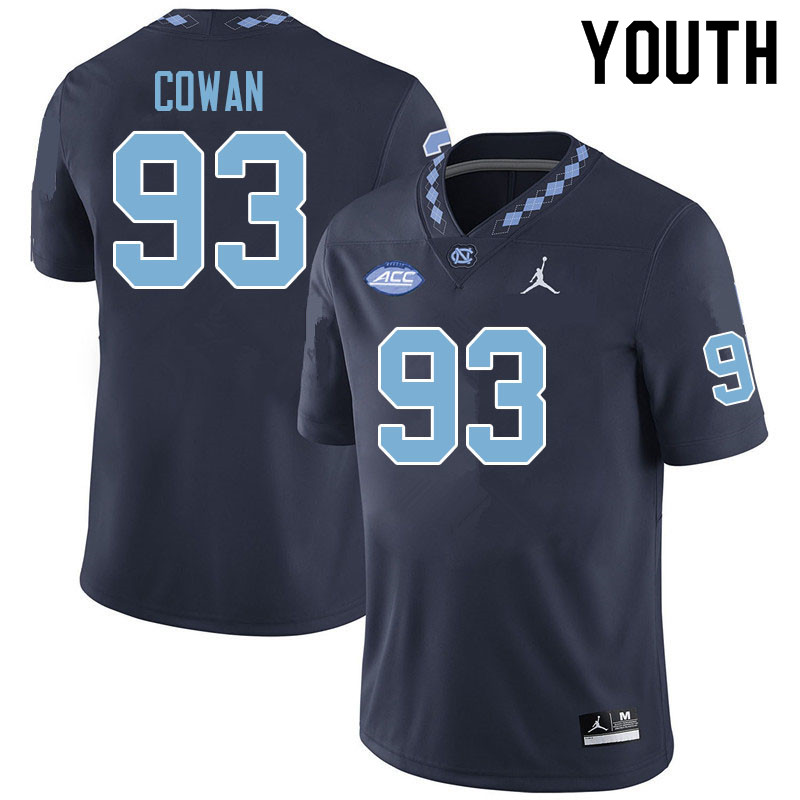 Youth #93 Jacolbe Cowan North Carolina Tar Heels College Football Jerseys Sale-Navy